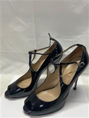 Valentino Patent Black Leather Stiletto Open Toe Ankle T Strap Pumps SIZE 39